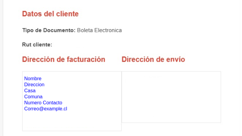 Ejemplo de correo en datos de facturación