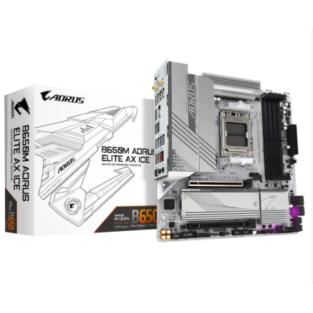 Placa Madre Gigabyte B650M AORUS ELITE AX ICE AM5, DDR5 4400/8000MHz, M.2 x2, MicroATX
