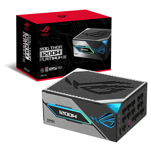 Fuente de Poder ASUS ROG THOR 1200W Platinum III, Full Modular, 80 PLUS Platinum, Pantalla OLED