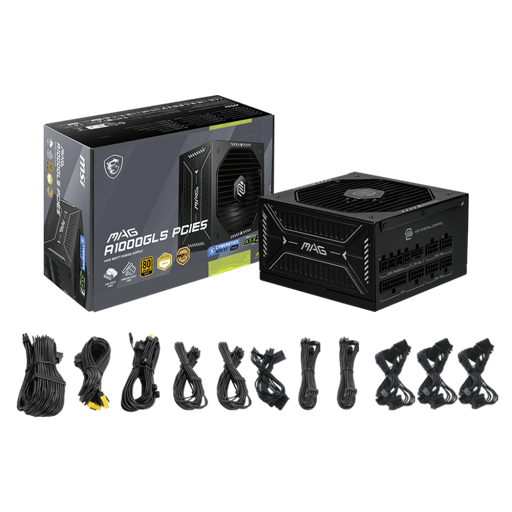 Fuente de Poder MSI MAG A1000GLS PCIE5, Full Modular, Conector 12V-6x2, Certificada 80 PLUS GOLD