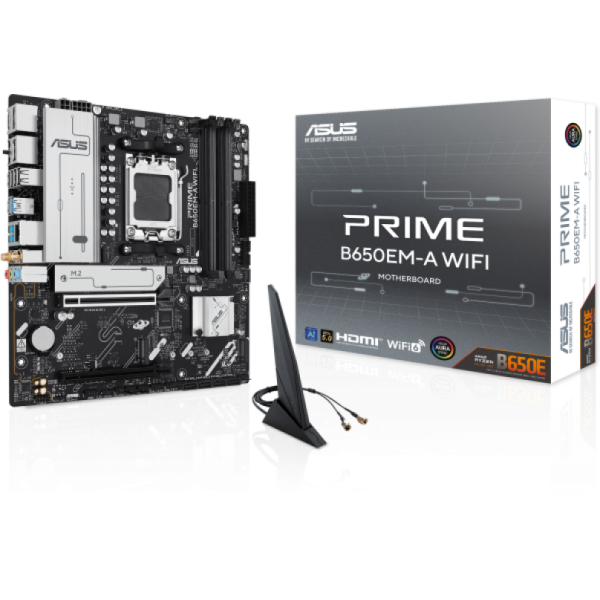Placa Madre ASUS PRIME B650EM-A WIFI Socket AMD AM5 4xDDR5, 3xM.2, 4x SATA, PCIe 5.0, Micro-ATX