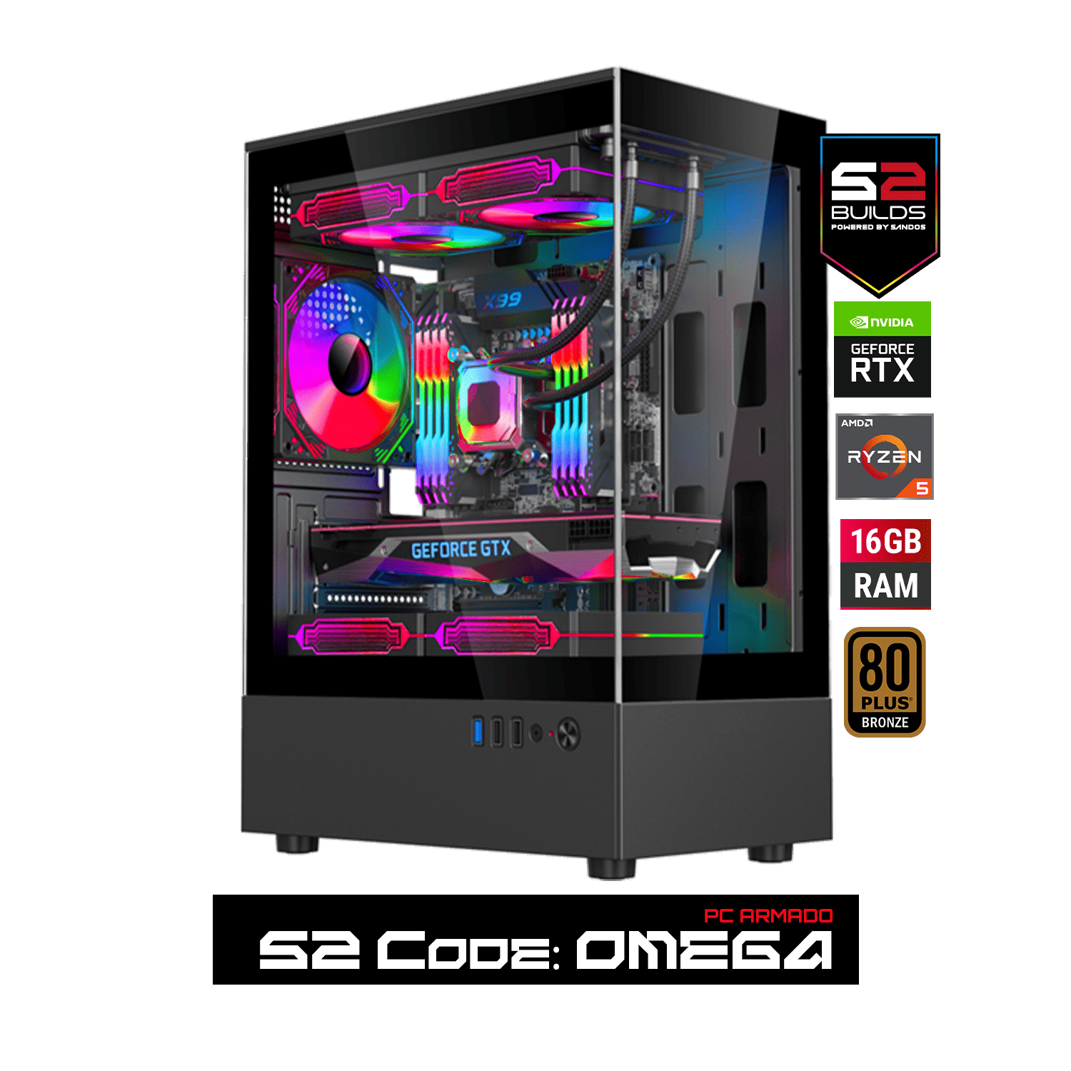 S2 OMEGA RYZEN 5 5500 RTX 3050 16GB RAM NV3 1 TB GABINETE ESGAMING H60-BK