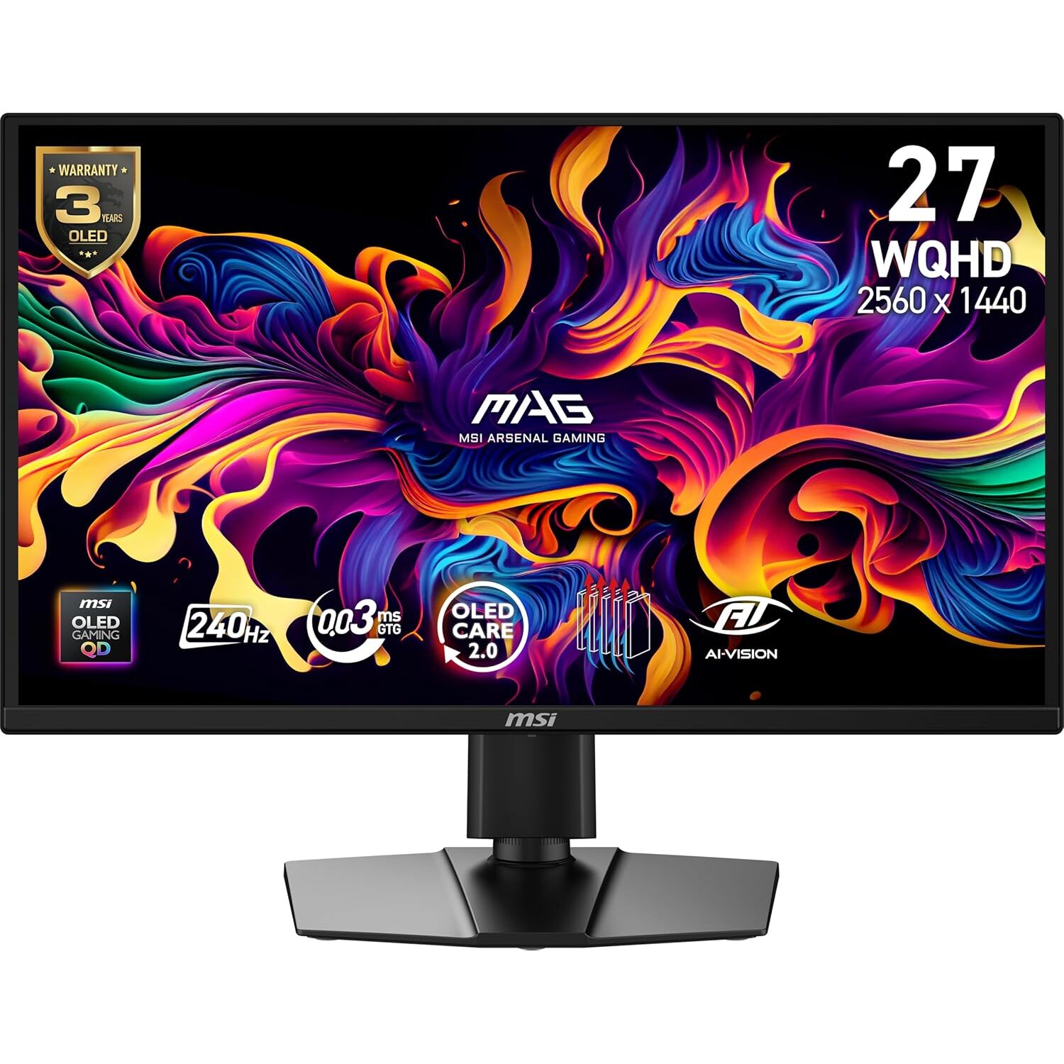 Monitor Gamer Plano MSI MAG 272QP QD-OLED X24, 27"  WQHD, 240Hz, 0.03ms GTG, HDMI, DP, USB-C