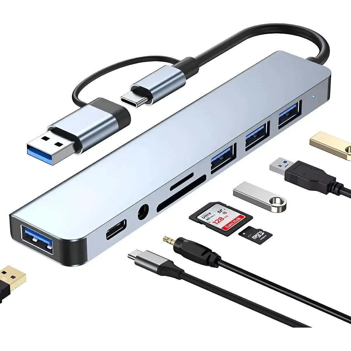 HUB ADAPTADOR USB TIPO C 8 EN 2 PARA MACBOOK Y WINDOWS