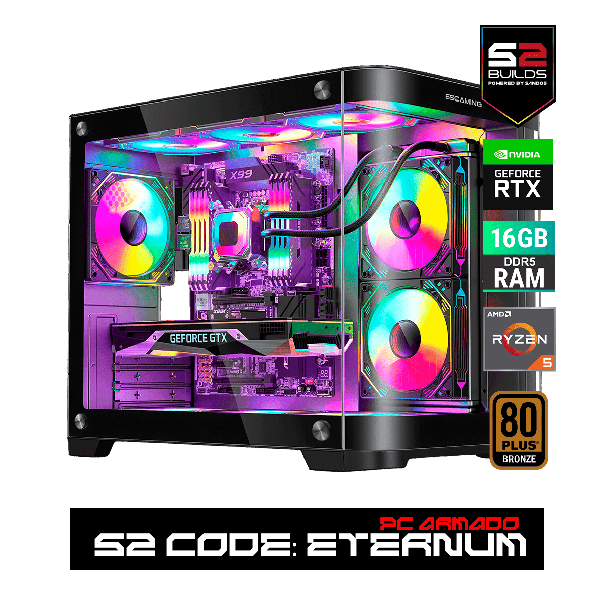S2 ETERNUM - RYZEN 5 8400F 16 GB RAM RTX 5060 1TB NV3 GABINETE VIPER MATX BLACK
