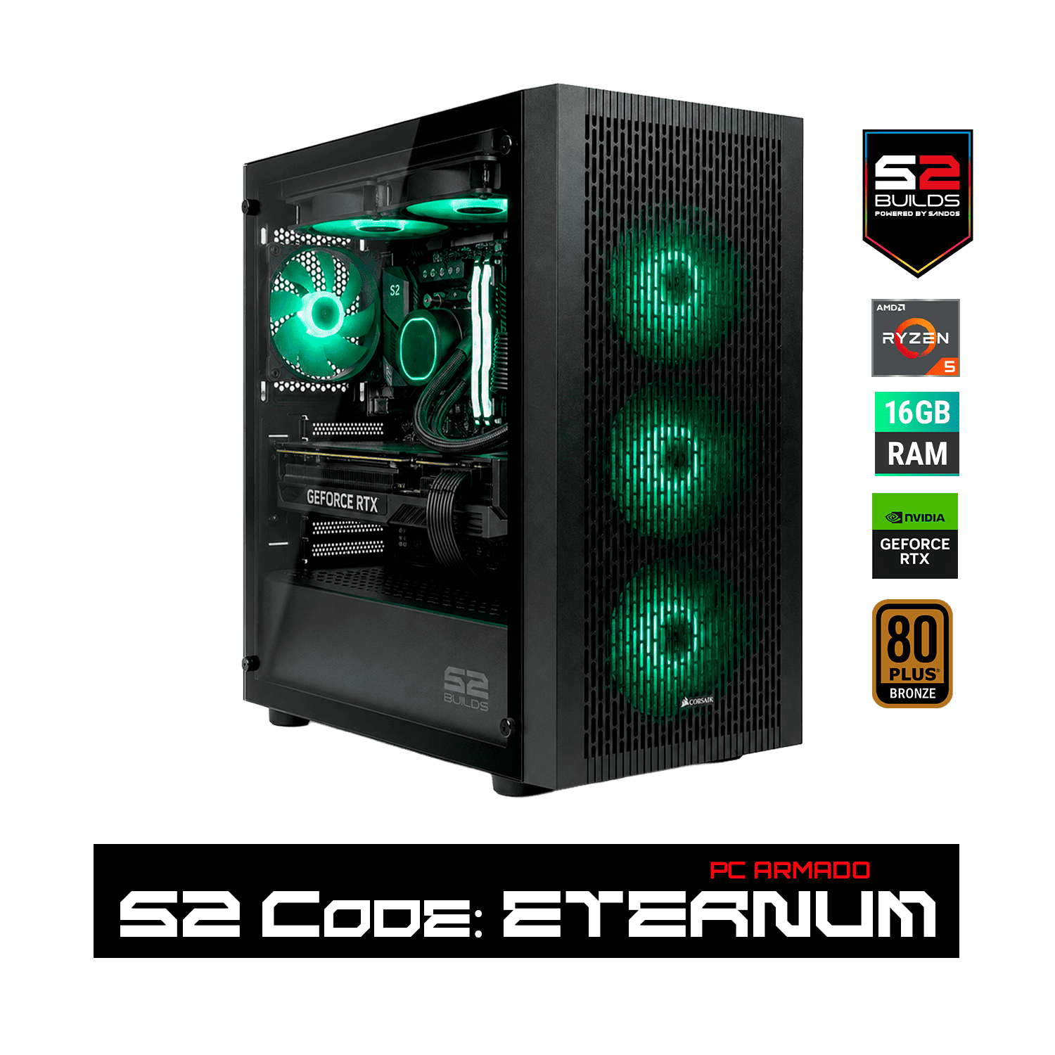 S2 Eternum - Ryzen 5 5500X3D (Watercooling 240mm) | RTX 5060 8GB | 32GB RAM DDR4 | SSD 1TB NVMe | ESGaming F22-BK | WIFI+BT