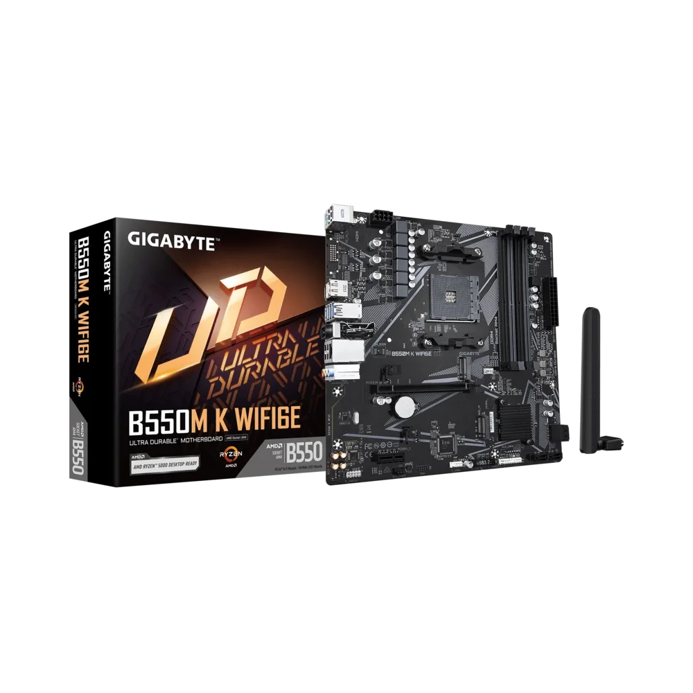 Placa Madre GIGABYTE B550M K WIFI6E, Socket AM4, 4x DDR4, SATA 6Gb/s, PCIe 4.0, Micro-ATX
