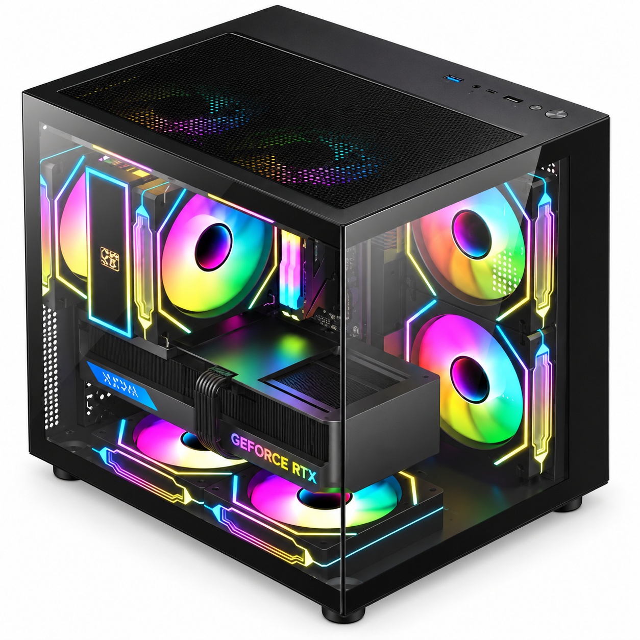 Gabinete Gamer EBOX270-D1 mATX 3 FAN ARGB Sin fuente